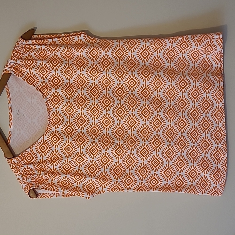 CLEO, Small, tee,top, orange&white, gathered shoulder, Casual, 3% spandex,